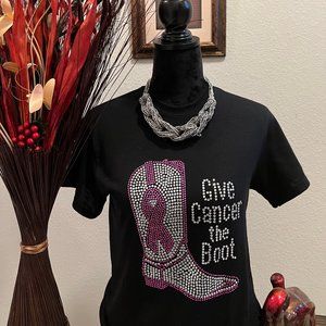 Give Cancer the Boot Rhinestone Tshirt